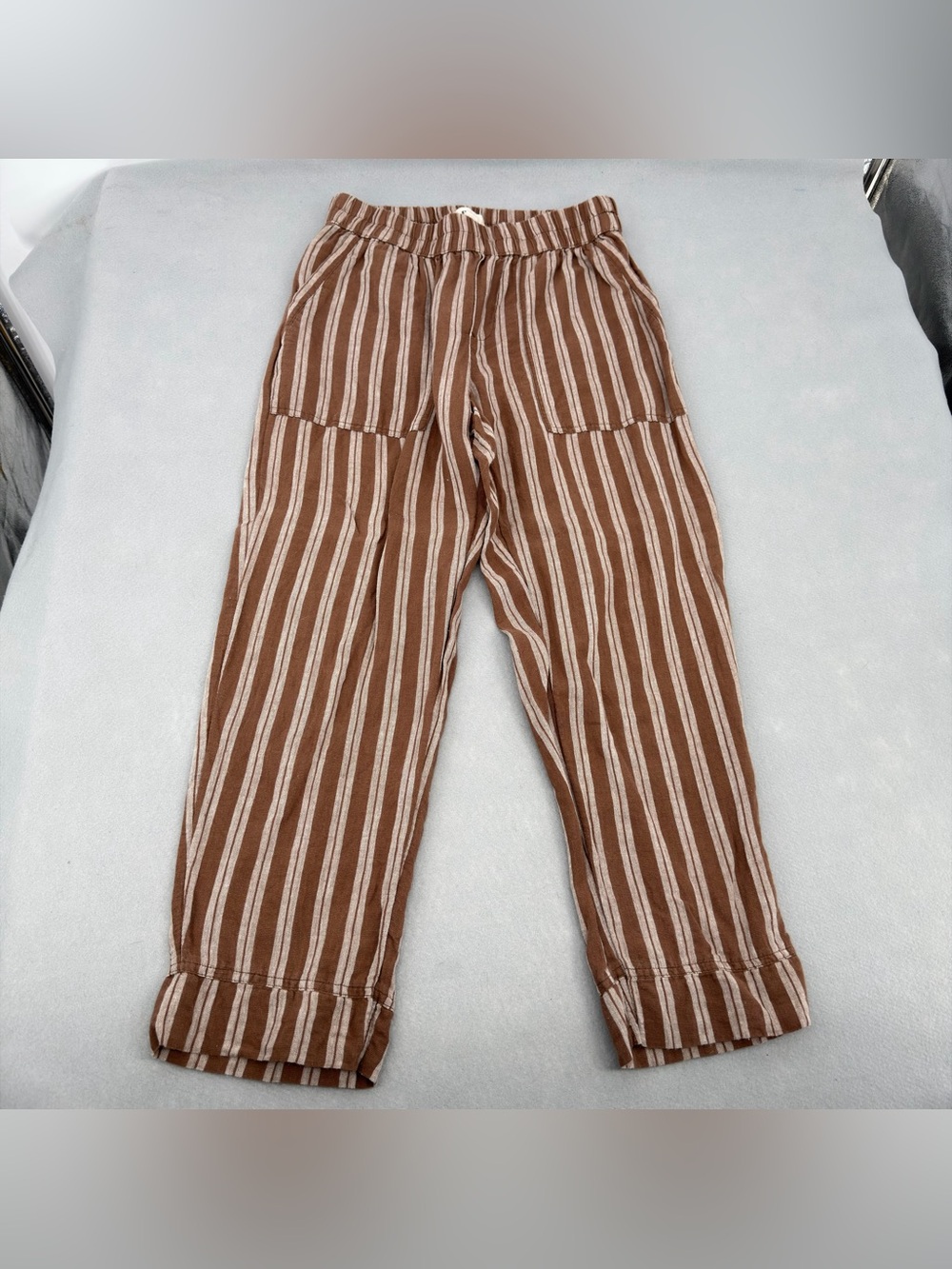 Pact Organic Cotton & Hemp Blend Brown & Cream Striped Pants Medium